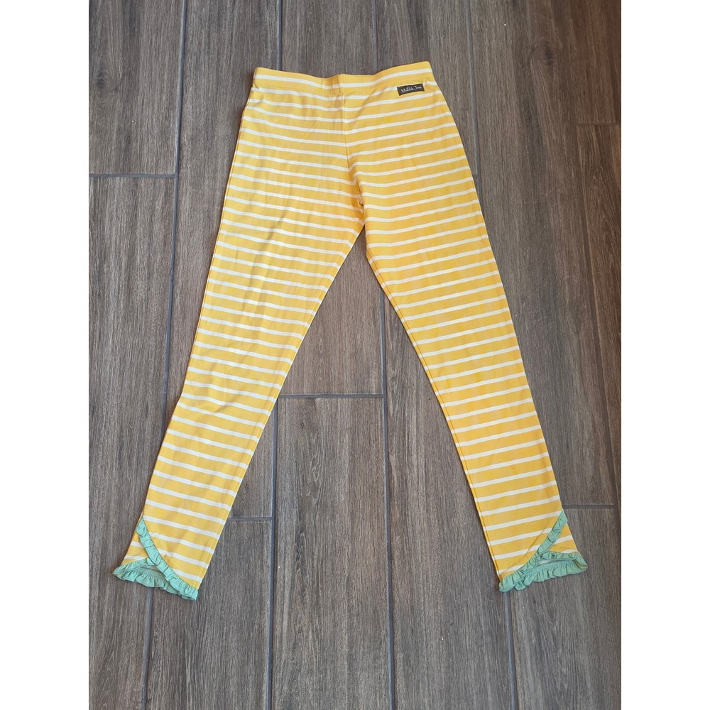 Matilda Jane Girls Yellow White Striped Ruffle Tulip Hem Leggings Size 12 New